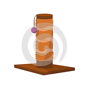 Cartoon scratching post for home cats. Veterinary shop merchandise. Isolated grooming pet equipment for kitty paw claws