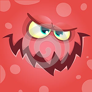 Cartoon screaming monster face. Vector Halloween red angry monster avatar.