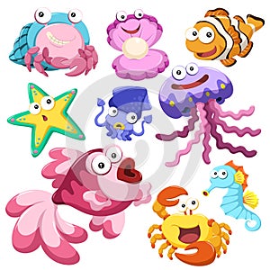 Cartoon sea animal illusration collection