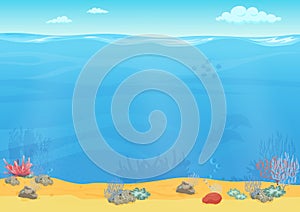 Cartoon sea bottom background for game design. photo