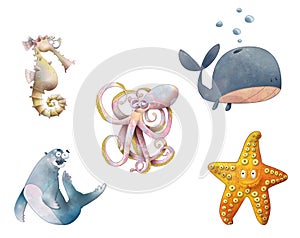 Cartoon Sea Life (with clipping paths)