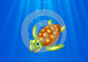 Cartoon sea turtle swimming in the ocean