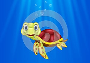 Cartoon sea turtle swimming in the ocean