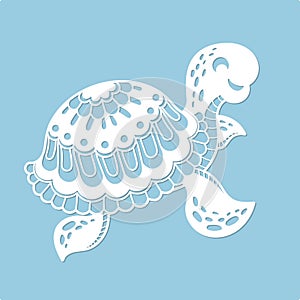 Cartoon sea turtle. Template for laser cutting. Vector