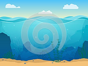 Cartoon Sea Underwater Scene Color Background. Vector photo