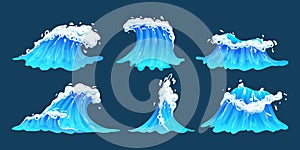 Cartoon sea waves collection