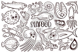 Cartoon Seafood Doodle Collection