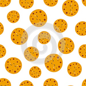 cartoon seamless pattern of chocolate chip cookies