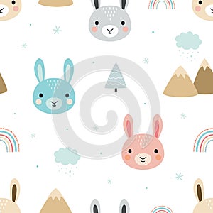 Cartoon seamless pattern of cute bunny, design for kids