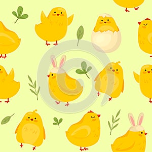 Cartoon seamless pattern of Easter chickens.
