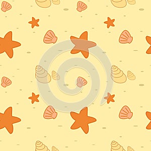 Cartoon seamless pattern summer background illustration with sea animals in the sand