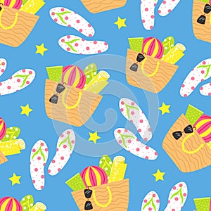 Cartoon seamless pattern. Vector summer background. Beach holidays