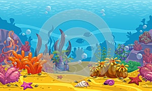 Cartoon seamless underwater background.