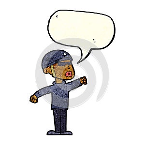 cartoon security guy with speech bubble