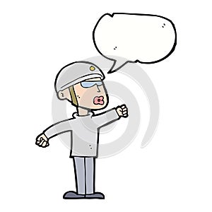 cartoon security guy with speech bubble