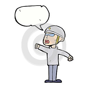 cartoon security guy with speech bubble