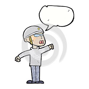 cartoon security guy with speech bubble