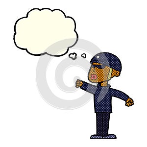 cartoon security guy with thought bubble