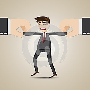 Cartoon selected businessman pulling by another hand