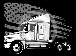 Cartoon semi truck in black background vector illustration