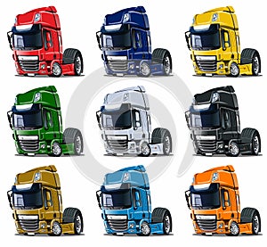 Cartoon semi trucks set isolated on white