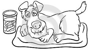 Cartoon senior dog with dentures in a glass coloring page