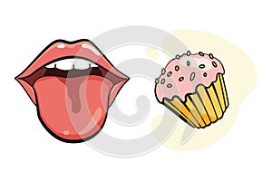 Cartoon sensory organ icon. Tongue. Human senses education concept. Vector illustration isolated on white background