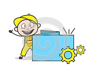 Cartoon Serviceman with Information Banner Vector