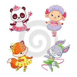 Cartoon set animals little ballerinas