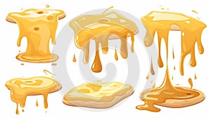 Cartoon set of cheese borders with mellow dripping, design elements for pizza, sandwiches and pasta, cheesy food texture photo