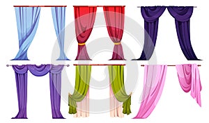 Cartoon set of color curtains isolated on white