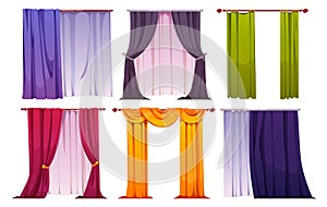 Cartoon set of color curtains isolated on white