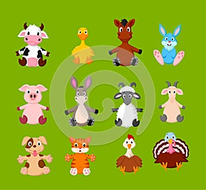 Cartoon set of cute farm animals