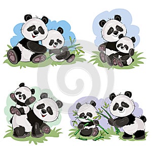 cartoon set of cute panda bear characters