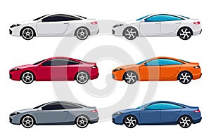 Cartoon set of exclusive sports cars and convertibles. Vector illustration of modern luxury transport