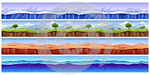 Cartoon set of game grounds with seamless texture