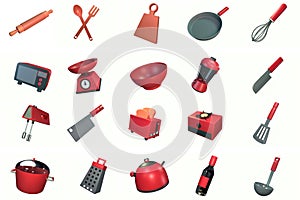 cartoon set of kitchen tools on a white background 3d rendering