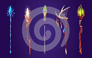 Cartoon set of magic power staffs