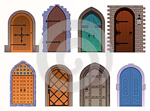 Cartoon set of medieval castle door