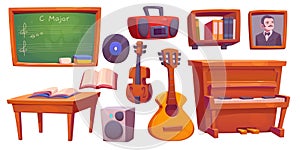 Cartoon set of music classroom design elements