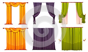 Cartoon set of open and closed curtains on white