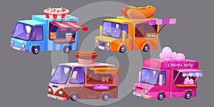 Cartoon set of retro street food trucks