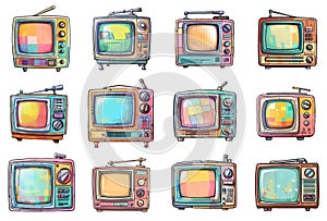 Cartoon set of retro tv icons. Generative AI