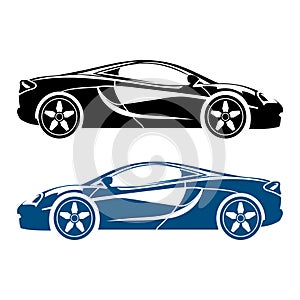 Cartoon set of silhouettes of exclusive sports cars. Vector illustration of modern luxury transport for sticker