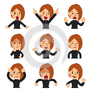 Cartoon set of woman faces showing different emotions