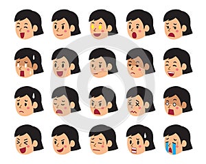 Cartoon set of woman faces showing different emotions