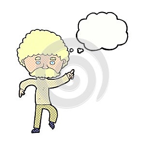 cartoon seventies style man disco dancing with thought bubble