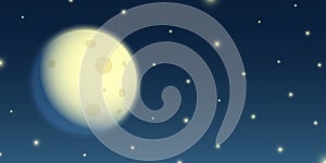 Cartoon shadow moon on a starry night sky background, vector illustration