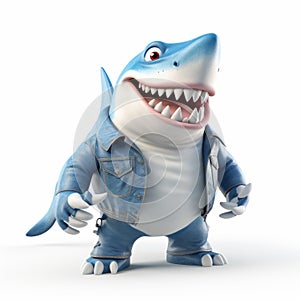 Cartoon Shark Model With Blue Denim Jacket - 3d Render