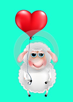 cartoon sheep in love with heart balloon